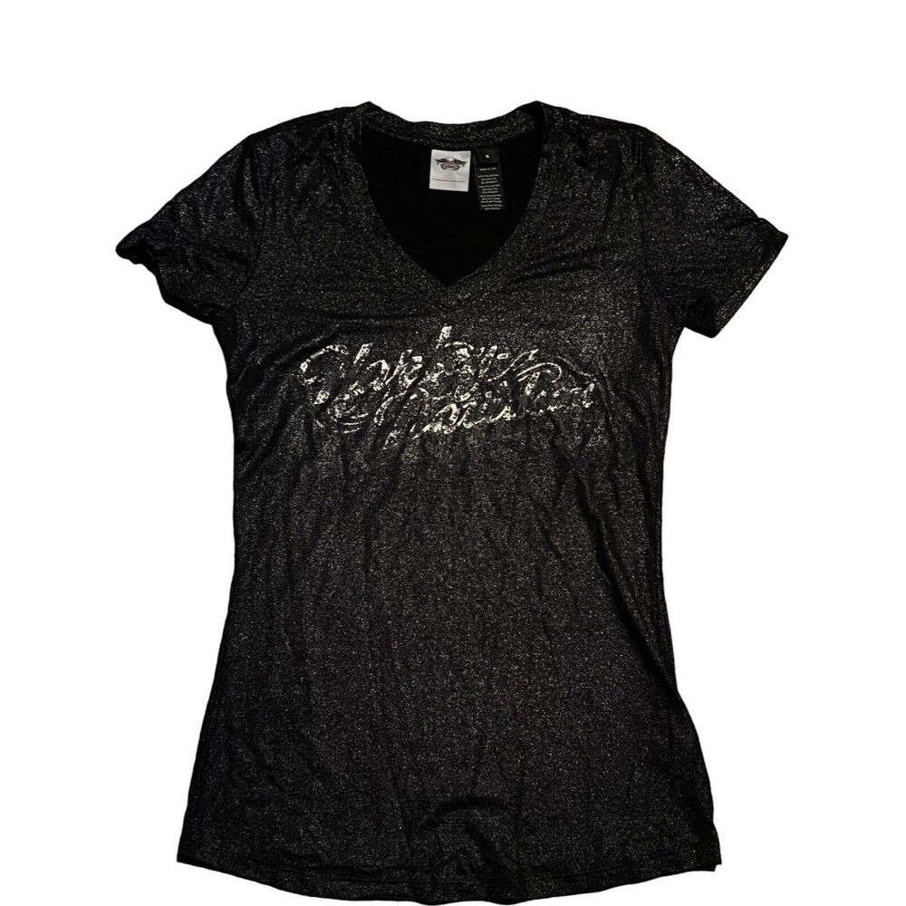 Harley Davidson Shirt Black Shimmer Silver Letters Womens small top